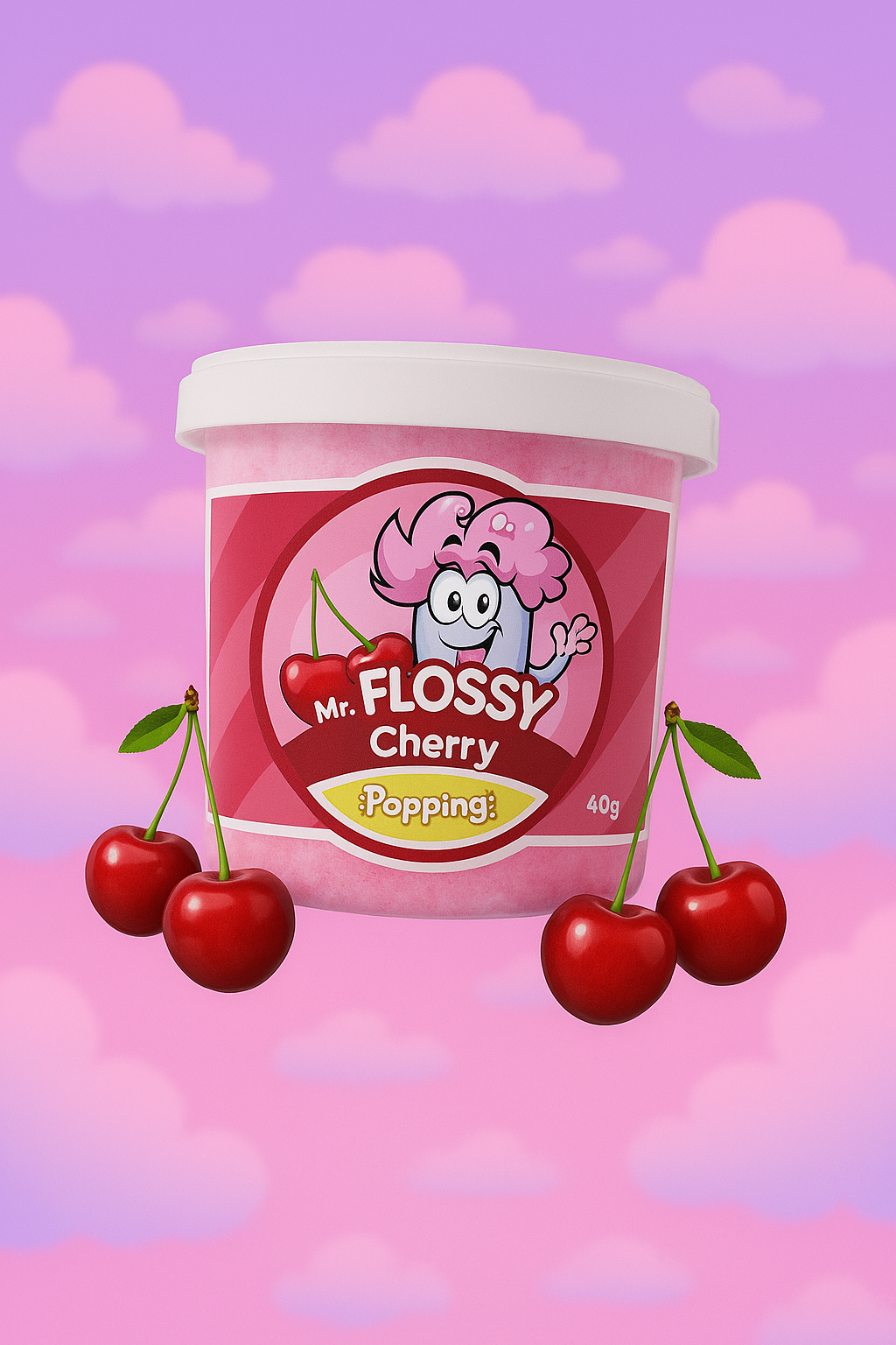 BARBE À PAPA MR FLOSSY - PÉTILLANTE CERISE 40GR - x1